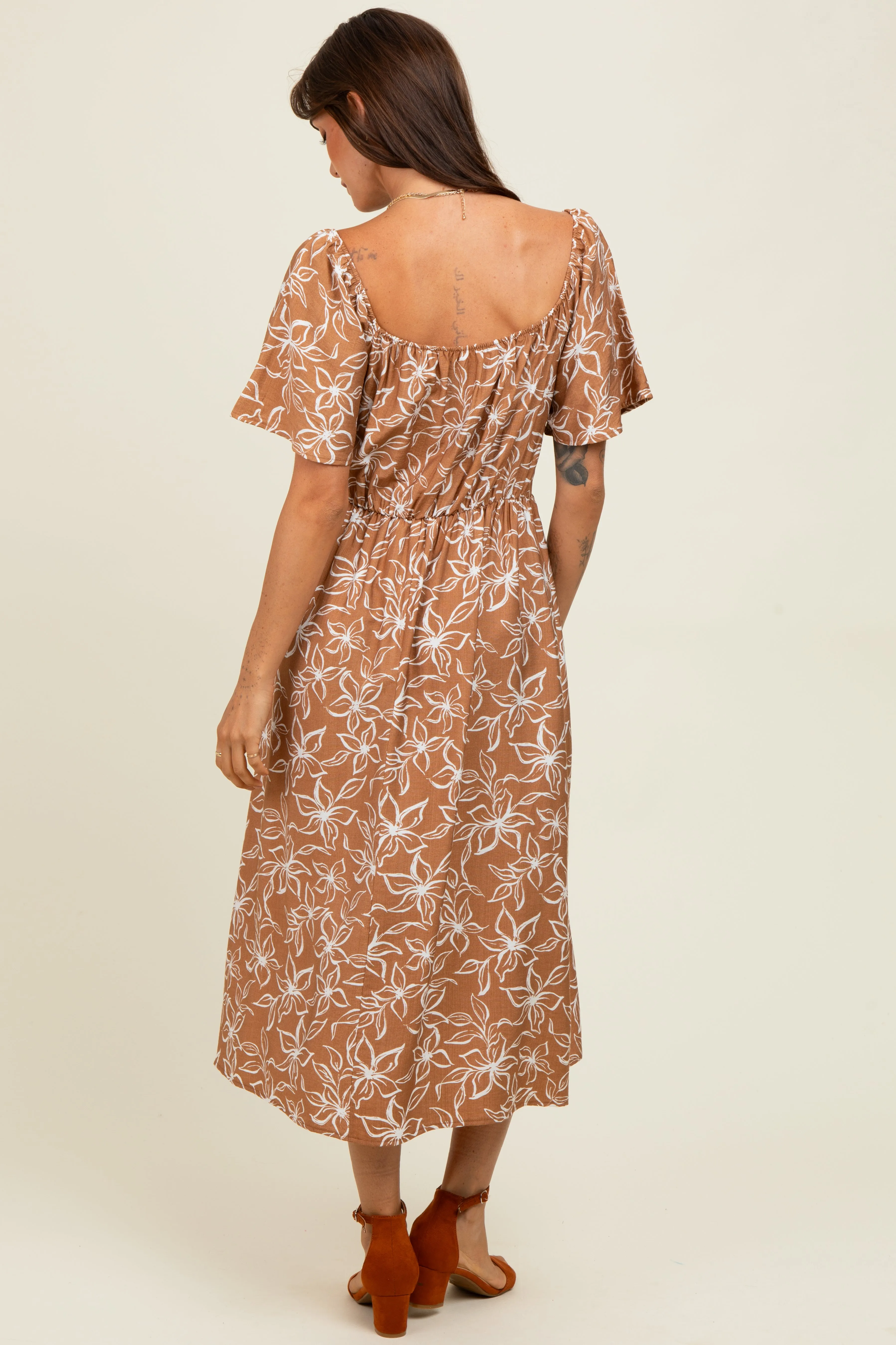 Mocha Floral Print Maternity Midi Dress sold by Pinkblush product image thumbnail 4