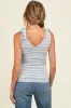 Heather Grey/Off White Striped Ribbed V-Neck Shoulder Tie Sleeveless Maternity Top sold by Pinkblush