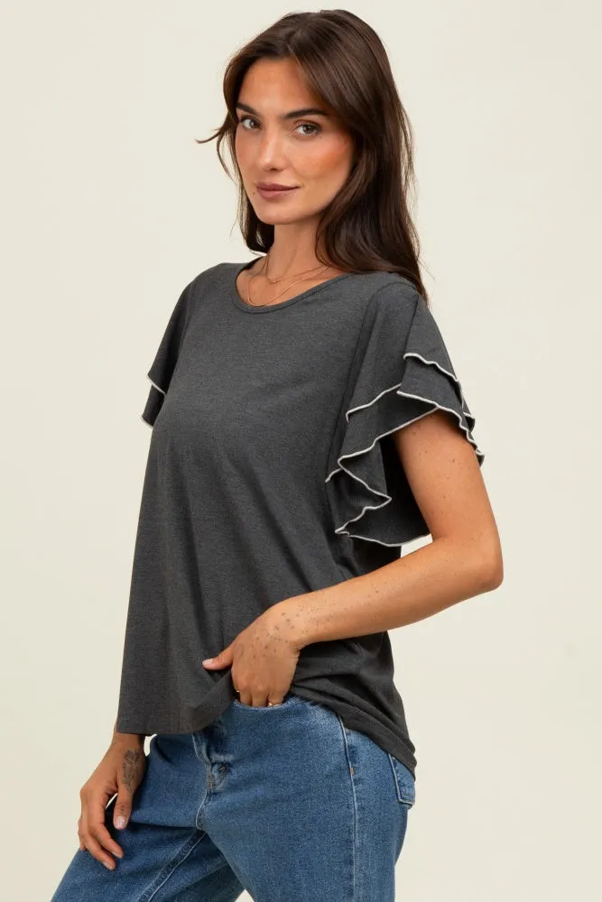 Charcoal Layered Ruffle Sleeve Top sold by Pinkblush product image thumbnail 3