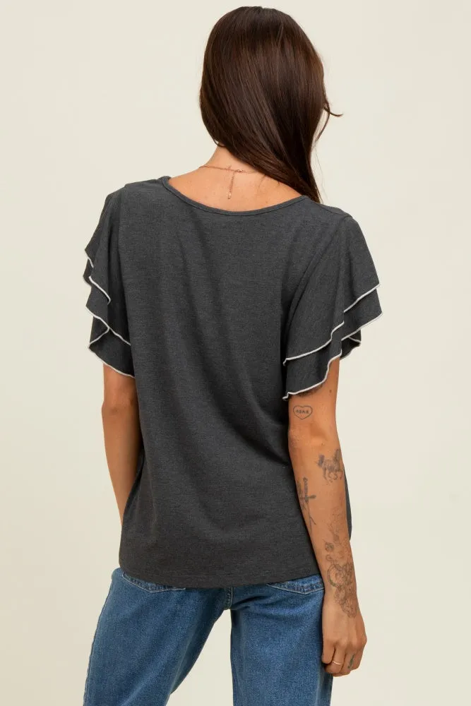 Charcoal Layered Ruffle Sleeve Top sold by Pinkblush product image thumbnail 4