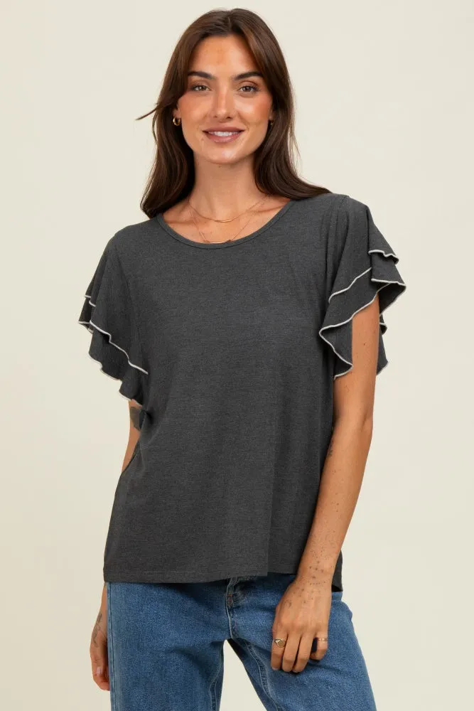 Charcoal Layered Ruffle Sleeve Top sold by Pinkblush