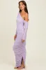 Lavender Ruched Mesh One Shoulder Long Sleeve Maxi Dress sold by Pinkblush