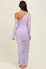 Lavender Ruched Mesh One Shoulder Long Sleeve Maxi Dress sold by Pinkblush
