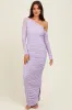 Lavender Ruched Mesh One Shoulder Long Sleeve Maxi Dress sold by Pinkblush