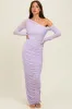 Lavender Ruched Mesh One Shoulder Long Sleeve Maxi Dress sold by Pinkblush