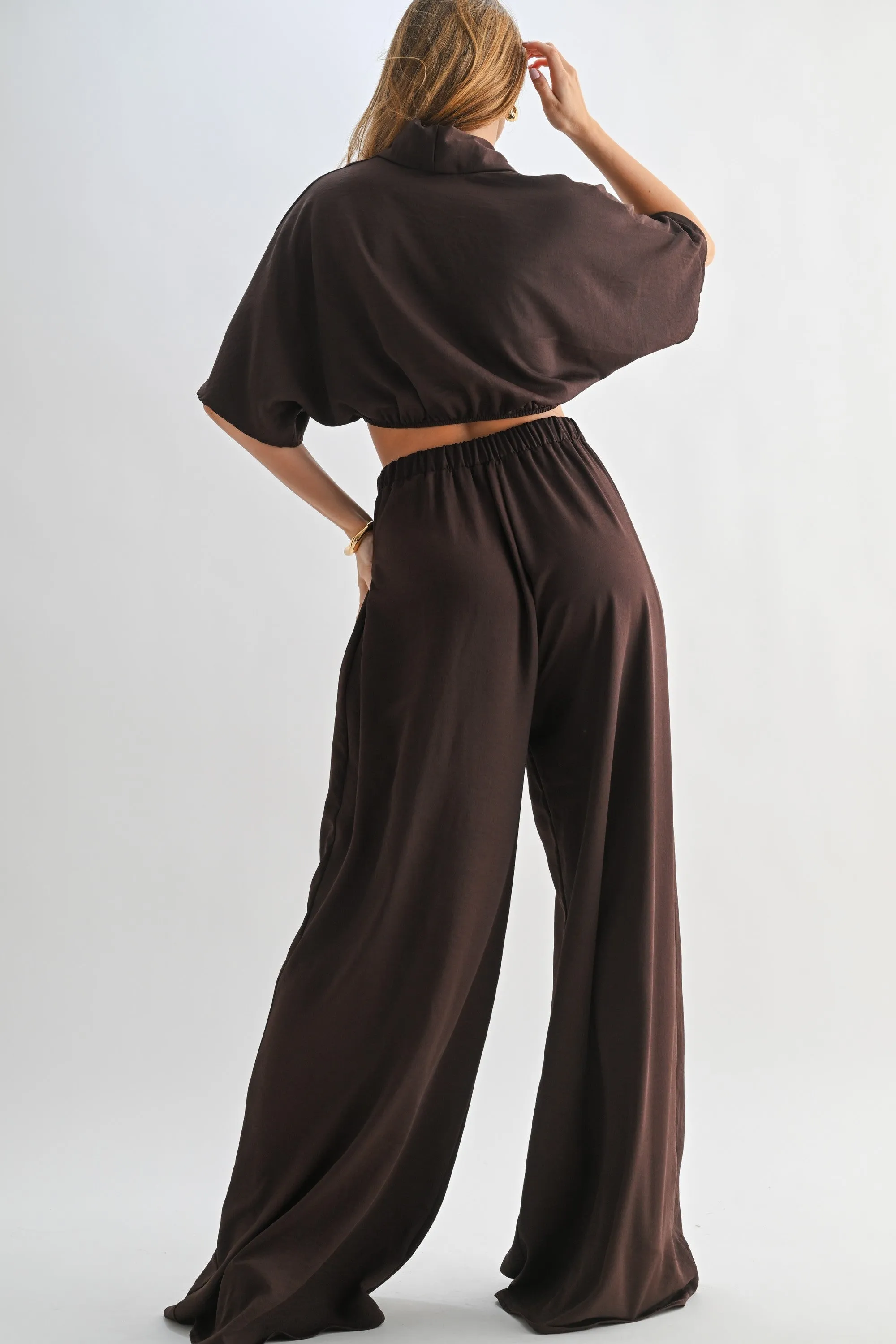 Brown Crop Blouse Wide Leg Pant Set sold by Pinkblush product image thumbnail 3