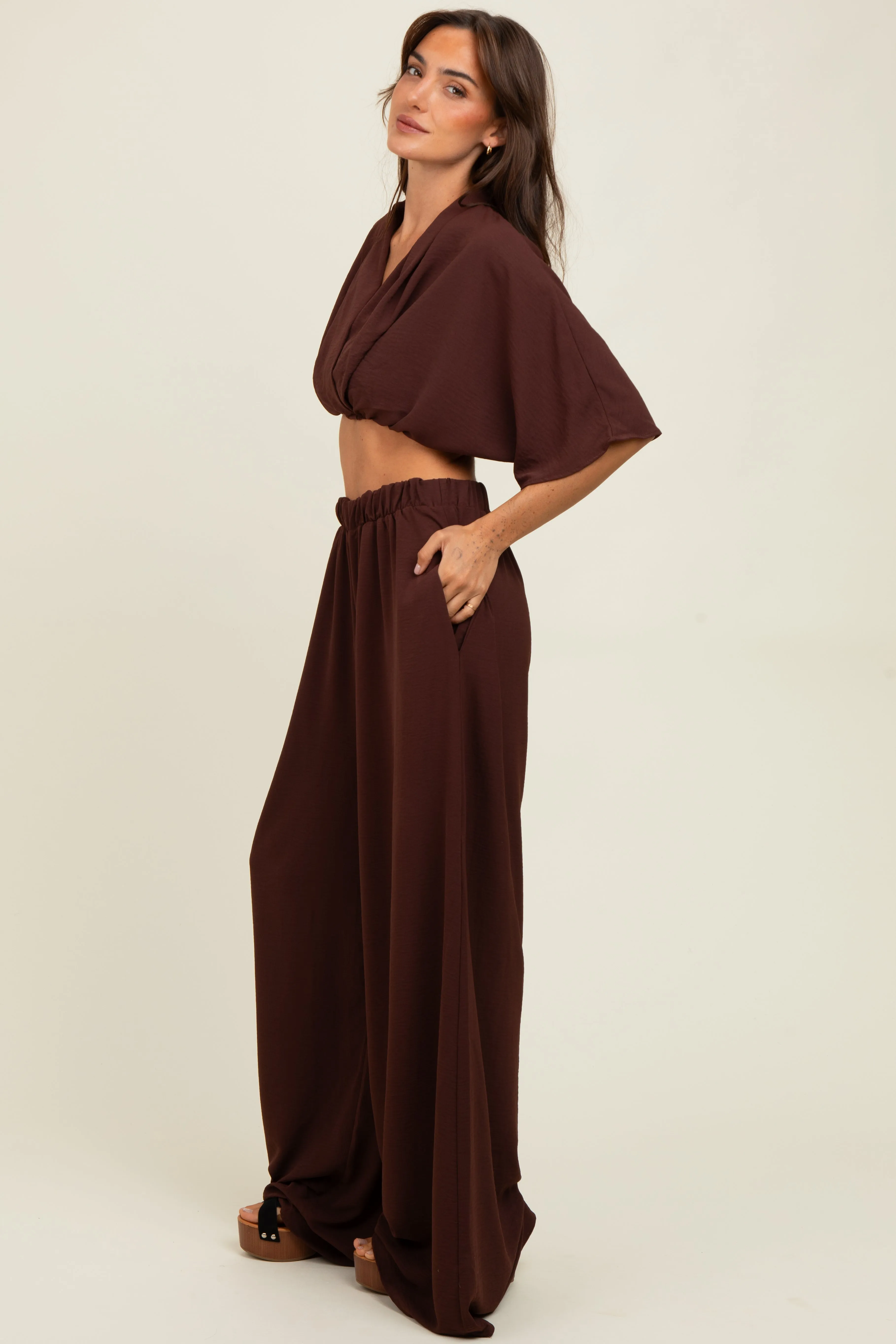 Brown Crop Blouse Wide Leg Pant Set sold by Pinkblush product image thumbnail 5