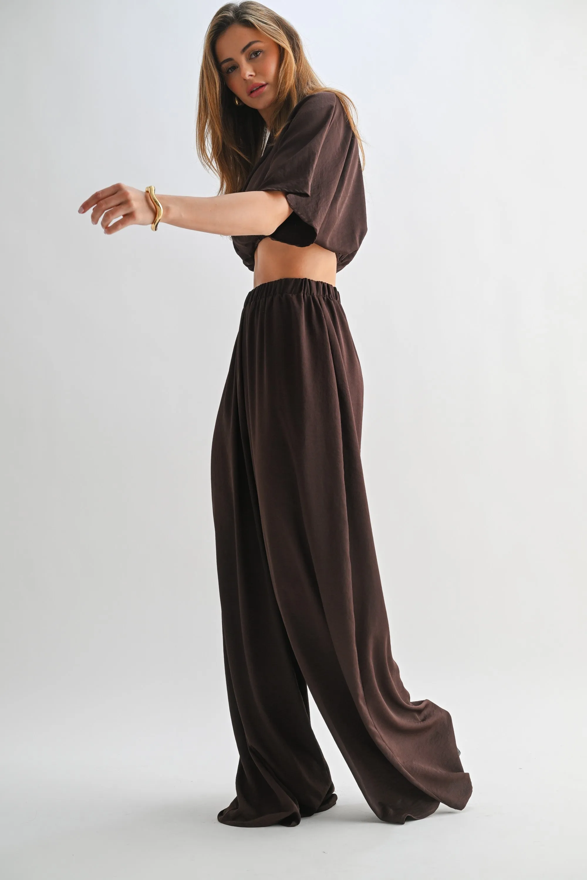 Brown Crop Blouse Wide Leg Pant Set sold by Pinkblush product image thumbnail 2