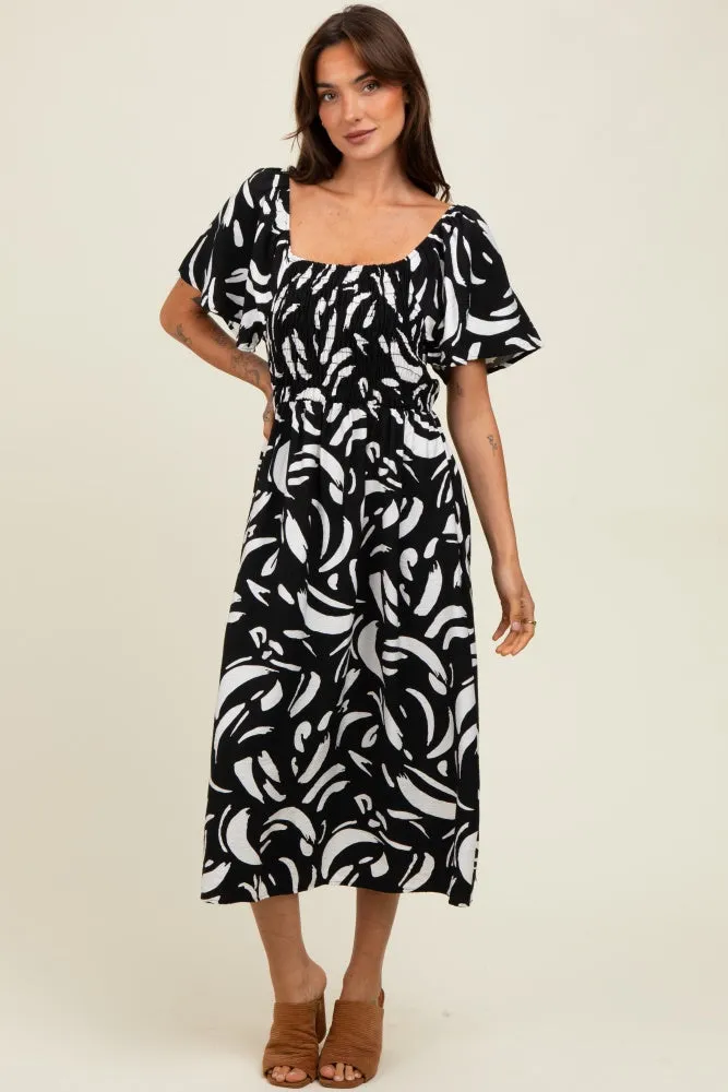 Black Printed Smocked Midi Dress sold by Pinkblush product image thumbnail 2