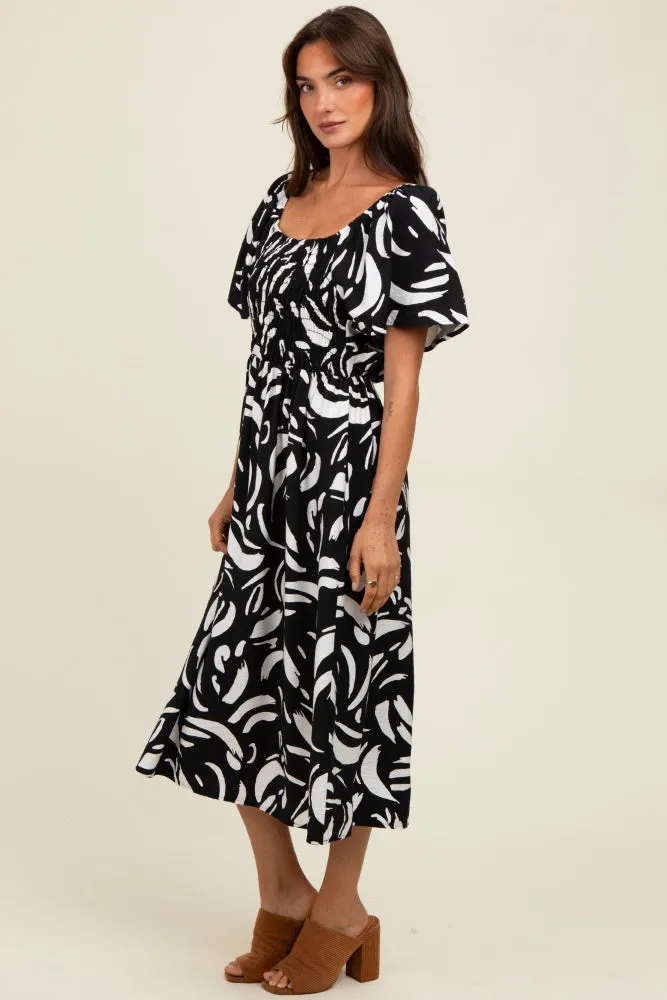 Black Printed Smocked Midi Dress sold by Pinkblush product image thumbnail 3