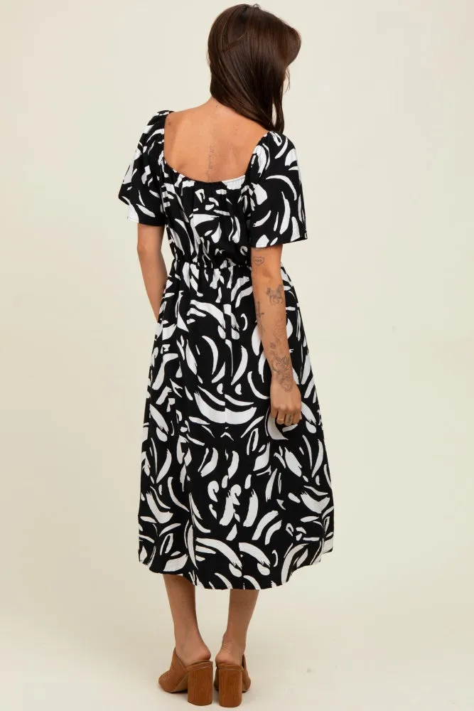Black Printed Smocked Midi Dress sold by Pinkblush product image thumbnail 4