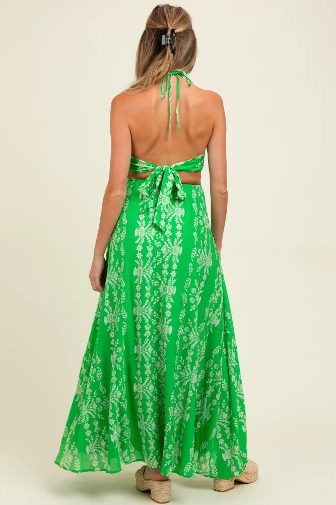 Green Floral Halter Tie Back Cutout Maternity Maxi Dress sold by Pinkblush product image thumbnail 4