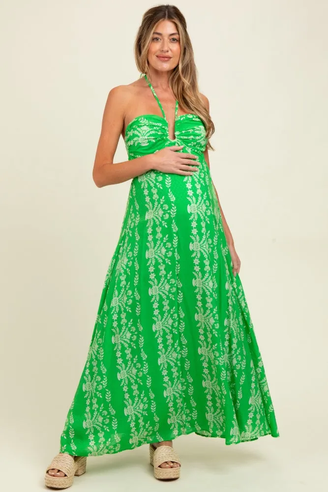 Green Floral Halter Tie Back Cutout Maternity Maxi Dress sold by Pinkblush product image thumbnail 2