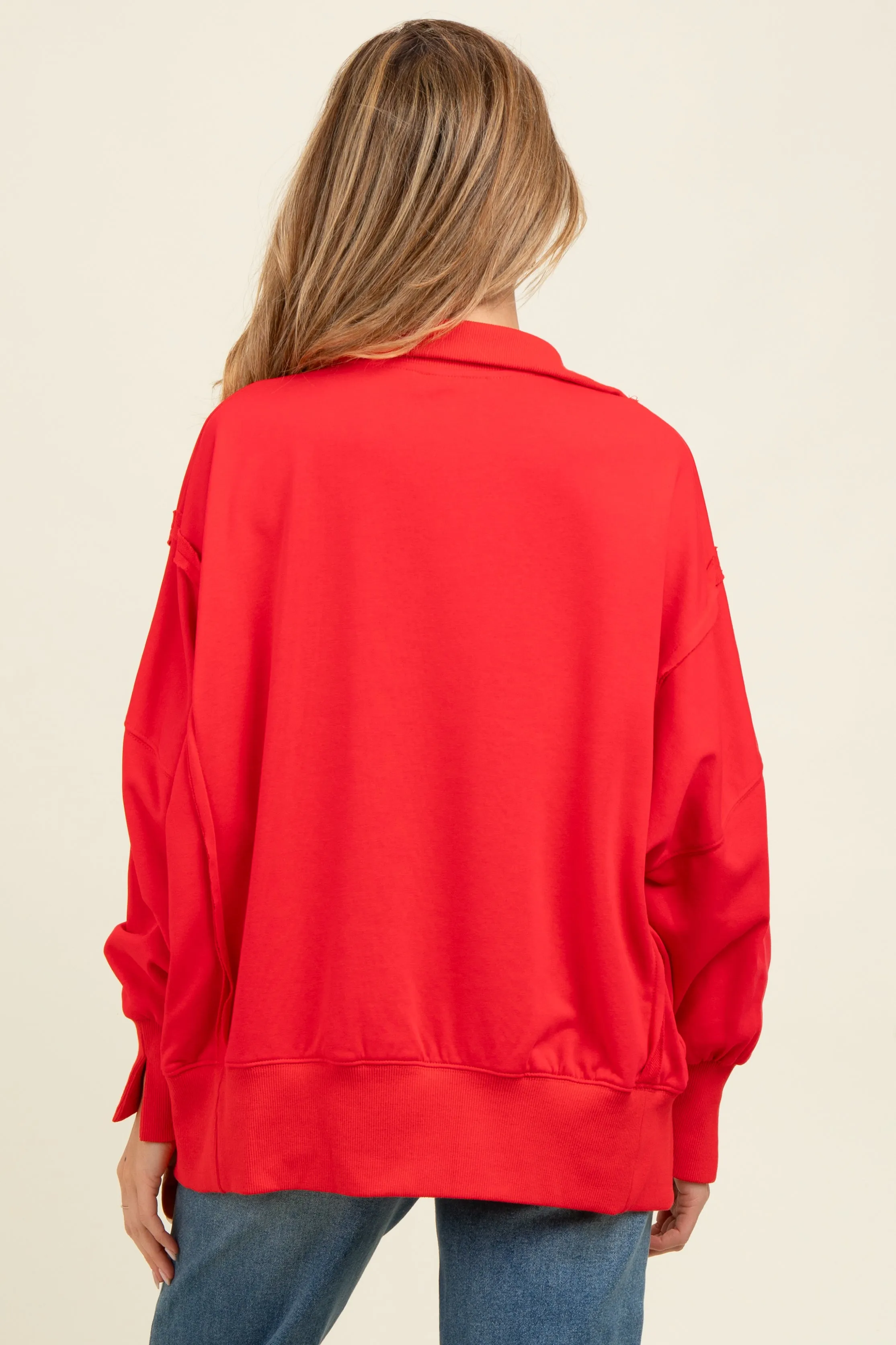 Red Snap Button Pullover Henley Maternity Sweatshirt sold by Pinkblush product image thumbnail 4