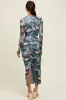 Blue Floral Mesh Overlay Ruched Midi Dress sold by Pinkblush