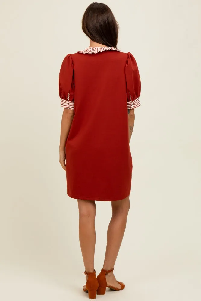 Rust Mock Neck Contrast Striped Trim Mini Dress sold by Pinkblush product image thumbnail 4