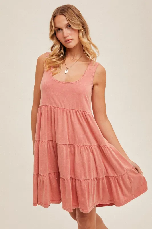 Red Lace Trim Washed Cotton Tank Dress sold by Pinkblush