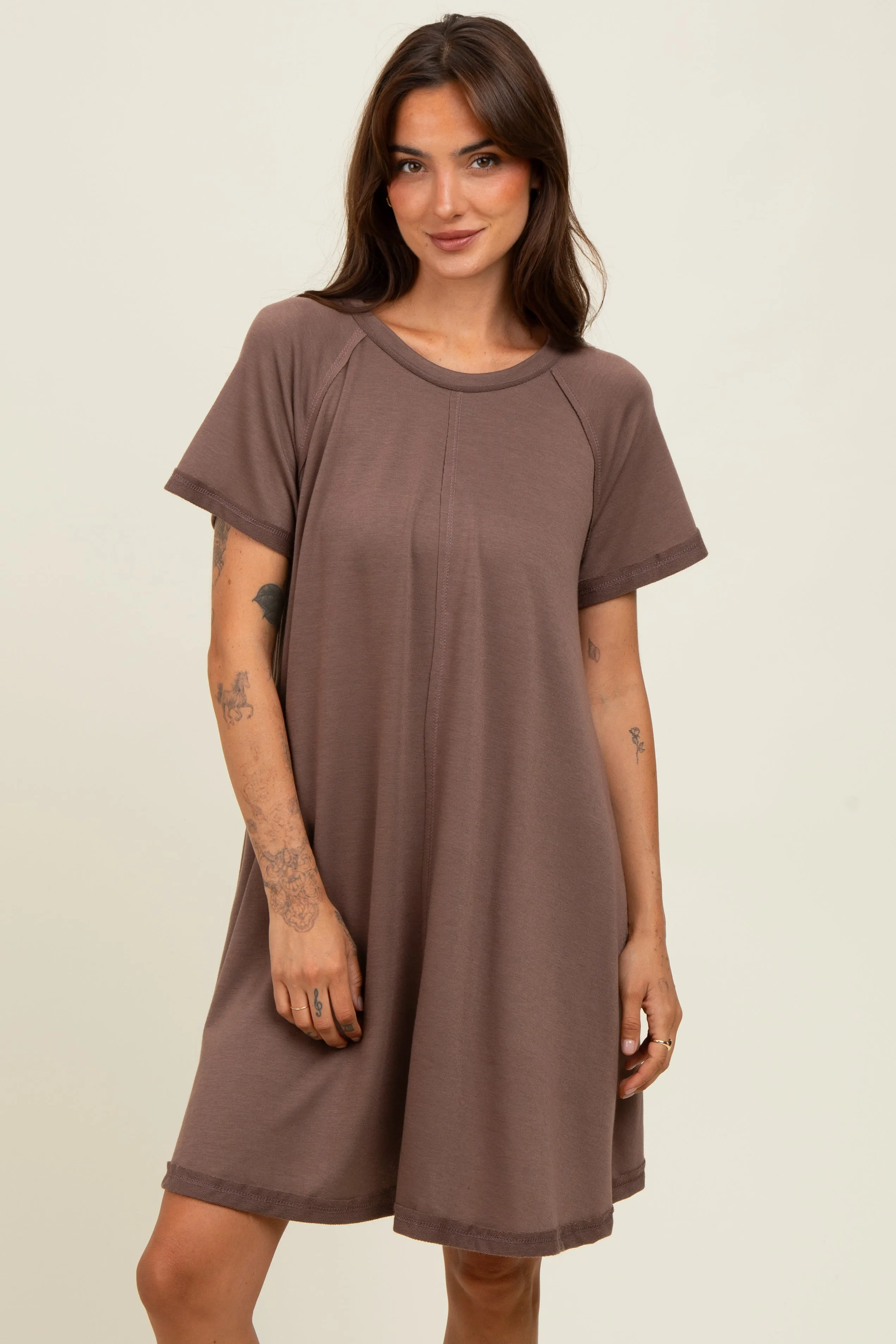 Brown Solid T-shirt Mini Dress sold by Pinkblush product image thumbnail 2