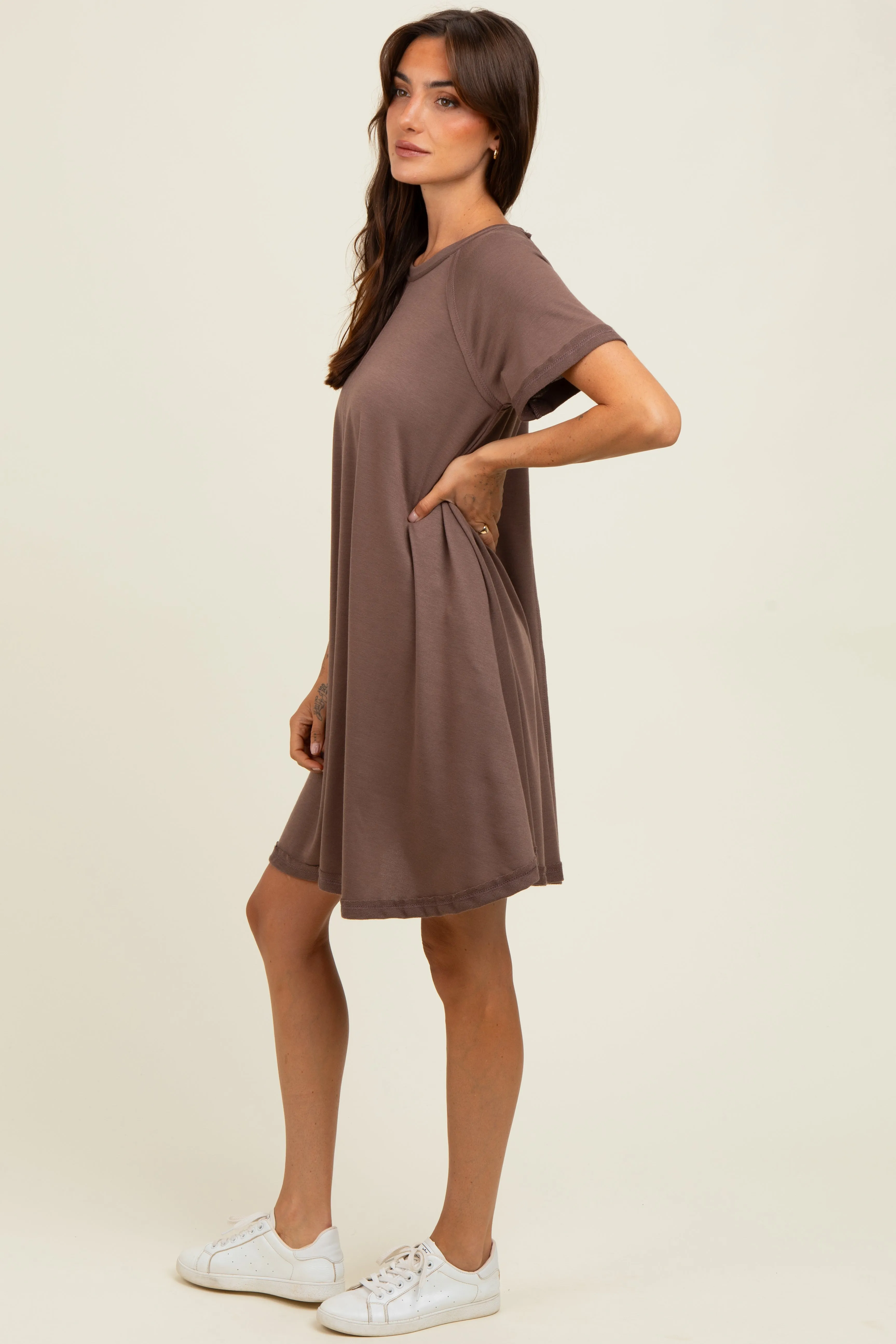 Brown Solid T-shirt Mini Dress sold by Pinkblush product image thumbnail 3