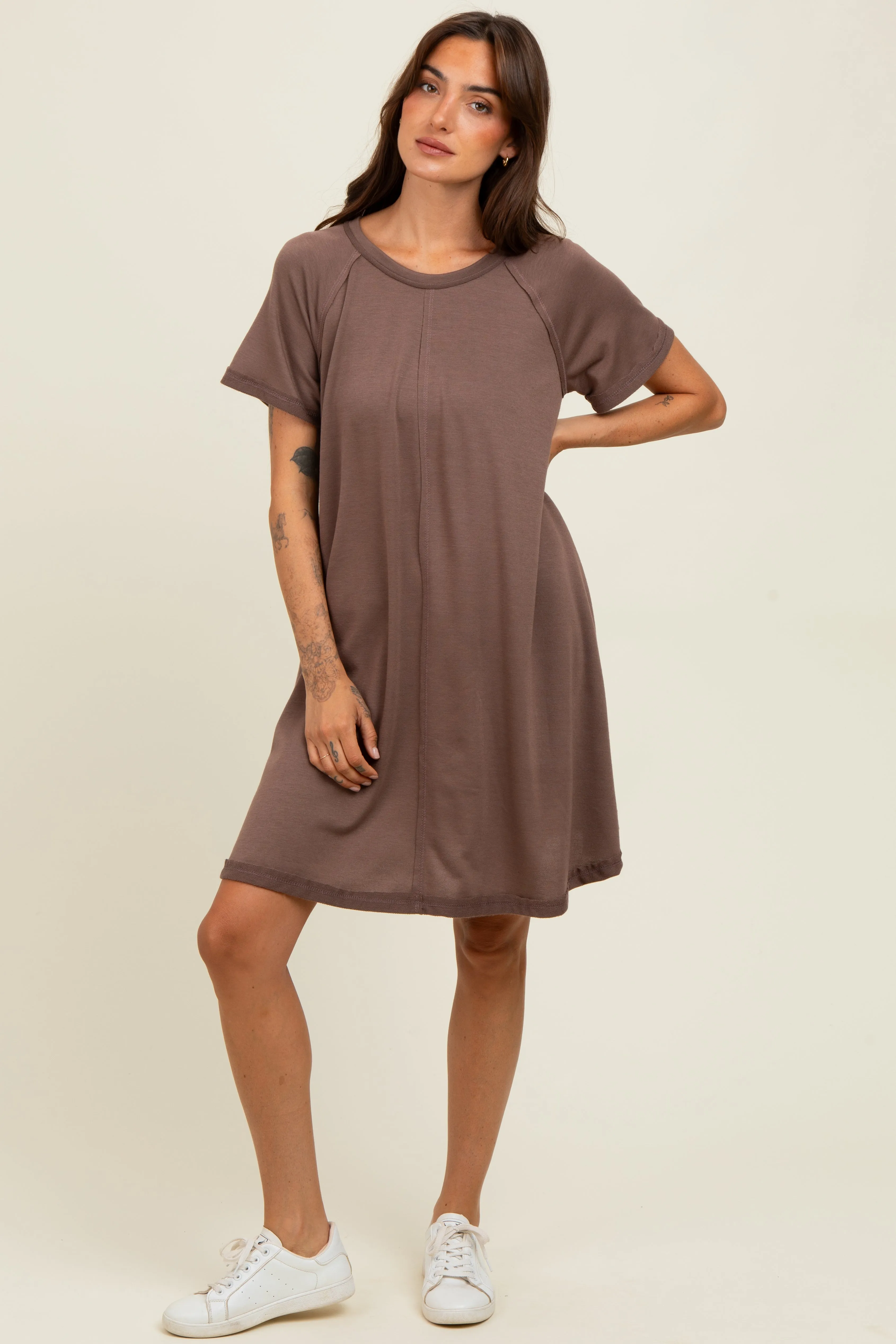 Brown Solid T-shirt Mini Dress sold by Pinkblush