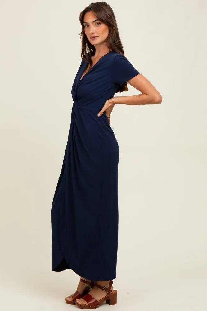 Navy Gathered Front Short Sleeve Maxi Dress sold by Pinkblush product image thumbnail 3