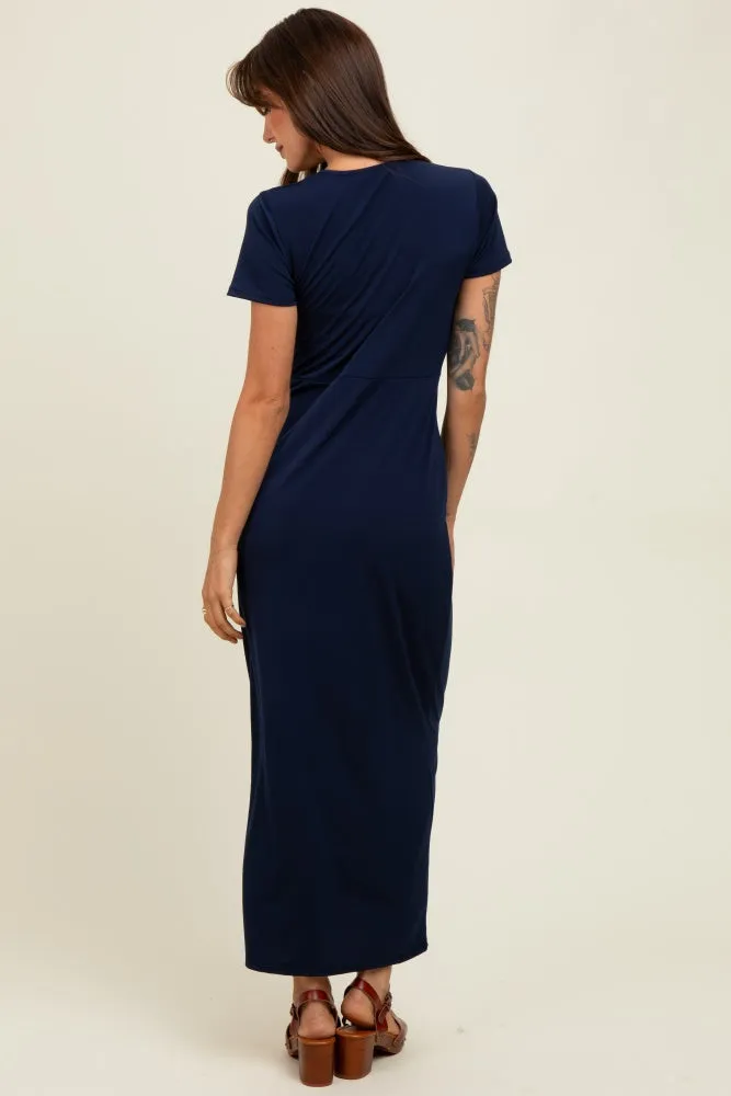 Navy Gathered Front Short Sleeve Maxi Dress sold by Pinkblush product image thumbnail 4