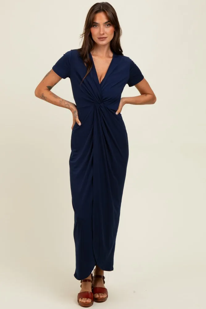 Navy Gathered Front Short Sleeve Maxi Dress sold by Pinkblush product image thumbnail 2