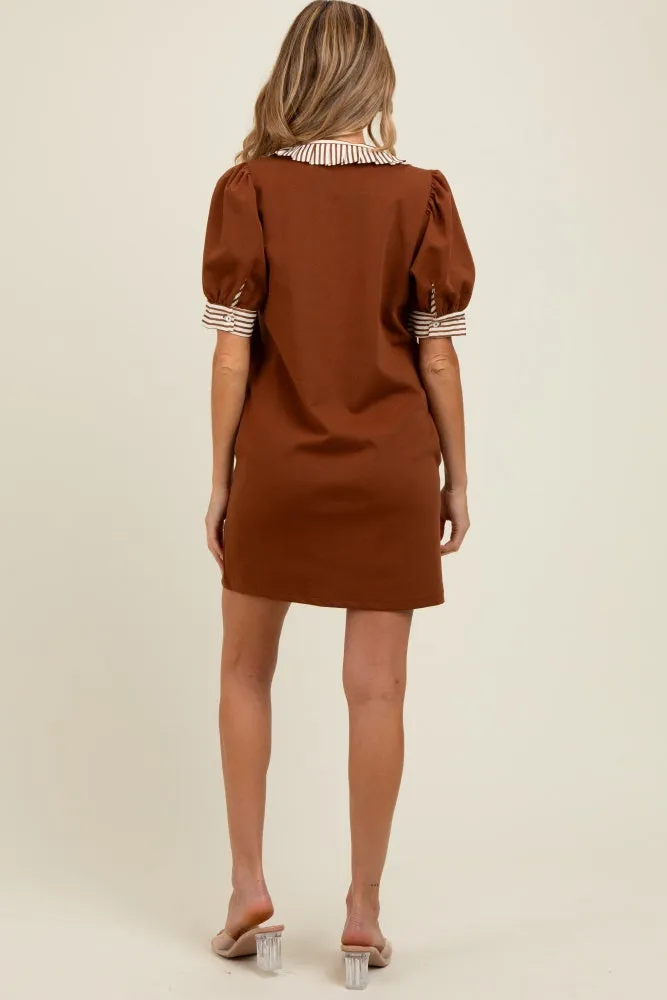 Mocha Mock Neck Contrast Striped Trim Maternity Mini Dress sold by Pinkblush product image thumbnail 4