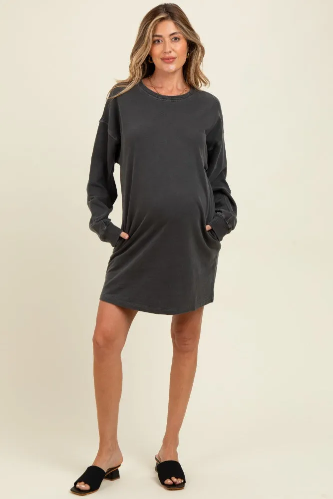 Charcoal Oversized Long Sleeve Maternity T-Shirt Dress sold by Pinkblush product image thumbnail 2
