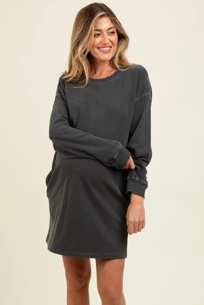 Charcoal Oversized Long Sleeve Maternity T-Shirt Dress sold by Pinkblush
