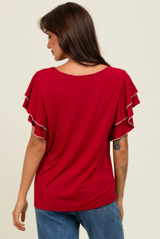 Burgundy Layered Ruffle Sleeve Top sold by Pinkblush product image thumbnail 3