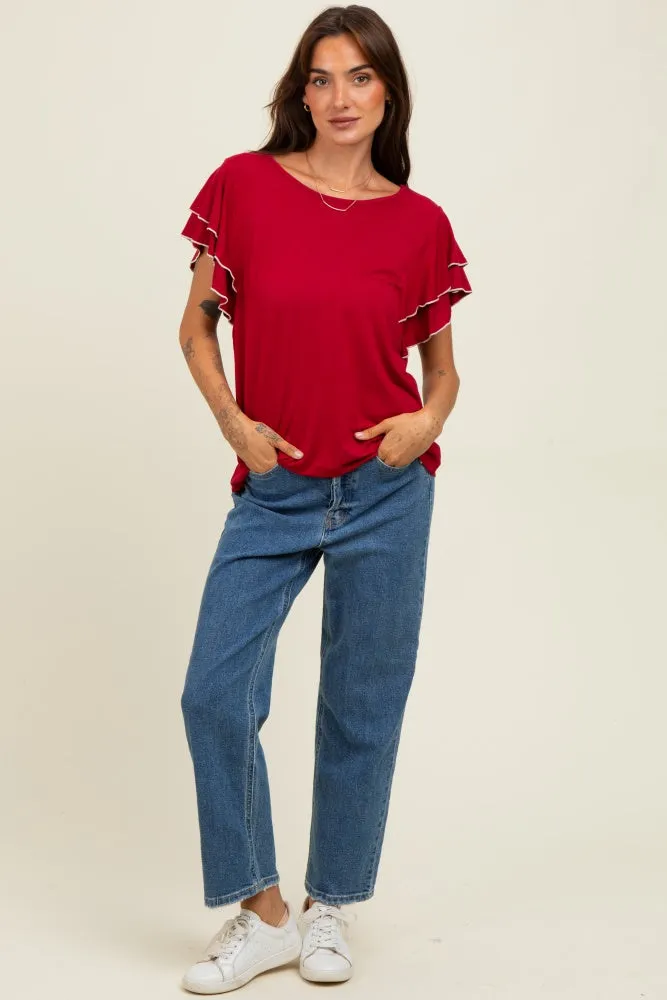 Burgundy Layered Ruffle Sleeve Top sold by Pinkblush product image thumbnail 2