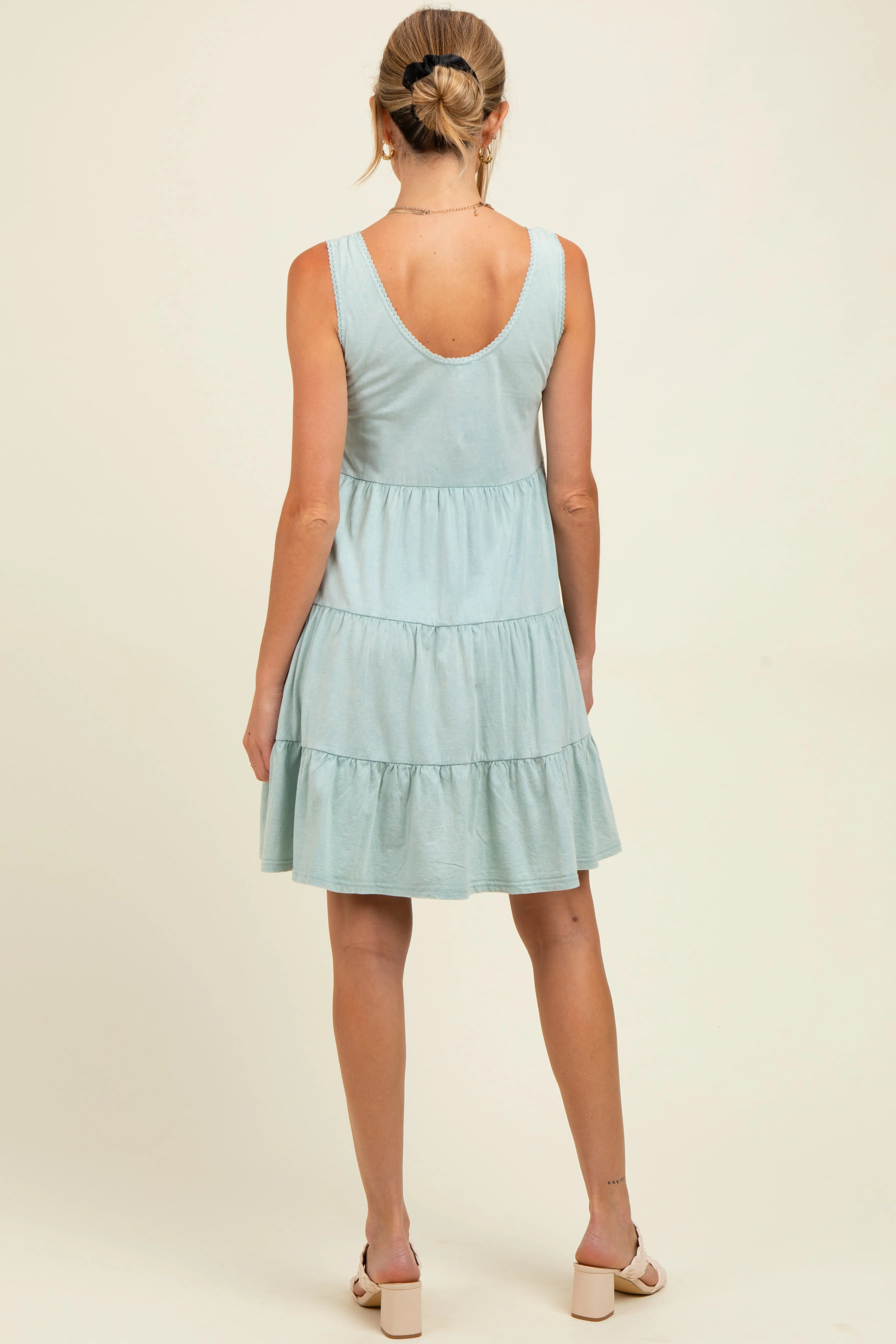 Mint Lace Trim Washed Cotton Maternity Tank Dress sold by Pinkblush product image thumbnail 4