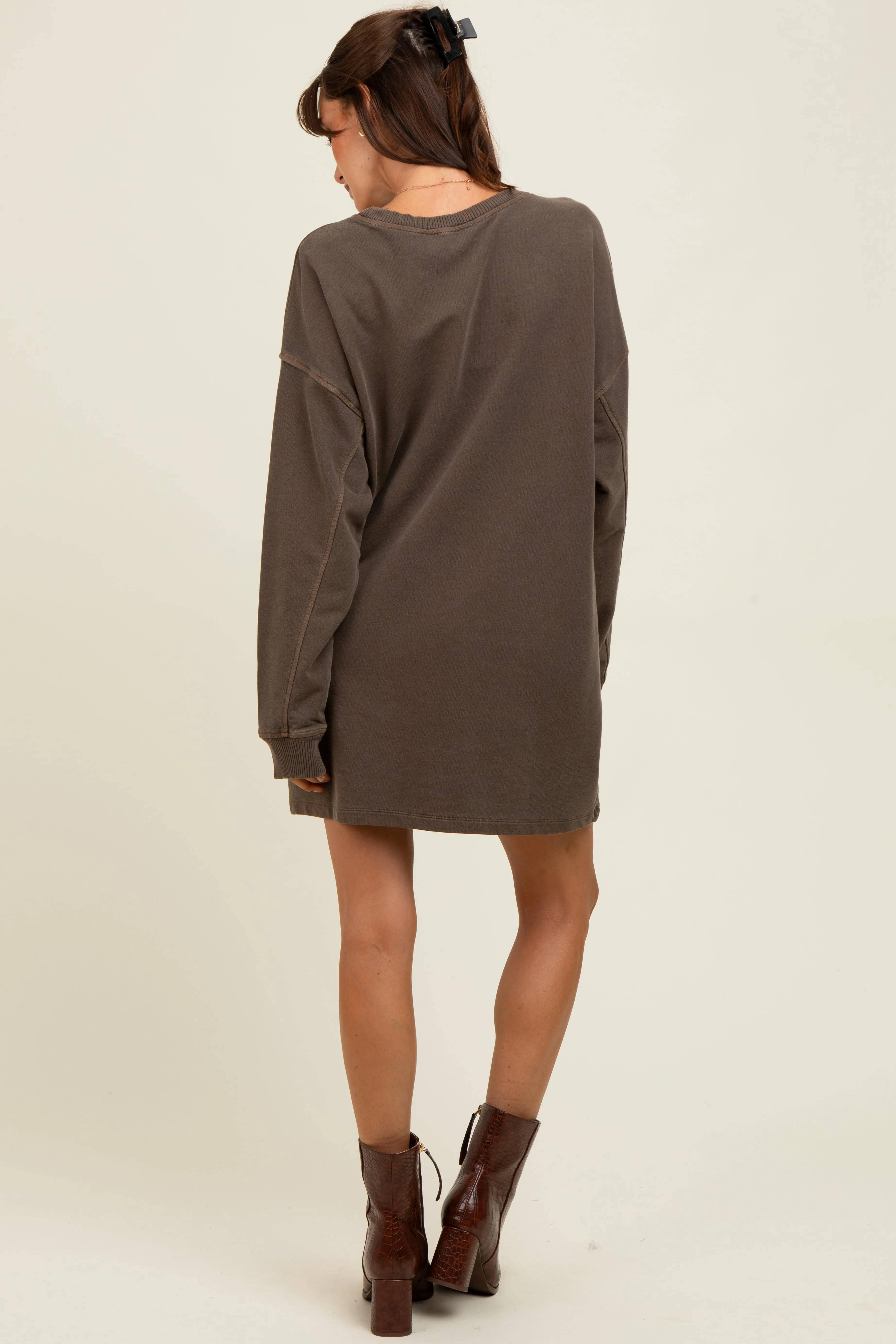 Brown Oversized Long Sleeve T-Shirt Dress sold by Pinkblush product image thumbnail 4