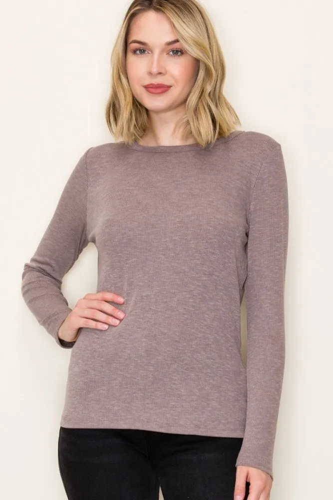 Mocha Ribbed Long Sleeve Top sold by Pinkblush product image thumbnail 2