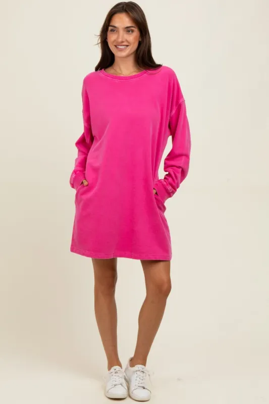 Fuchsia Oversized Long Sleeve T-Shirt Dress sold by Pinkblush