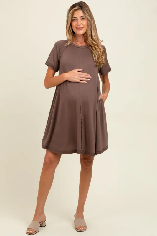 Brown Solid T-shirt Maternity Mini Dress sold by Pinkblush