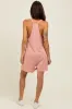 Mauve Solid Ribbed V-Neck Sleeveless Front Pocket Romper sold by Pinkblush
