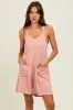 Mauve Solid Ribbed V-Neck Sleeveless Front Pocket Romper sold by Pinkblush