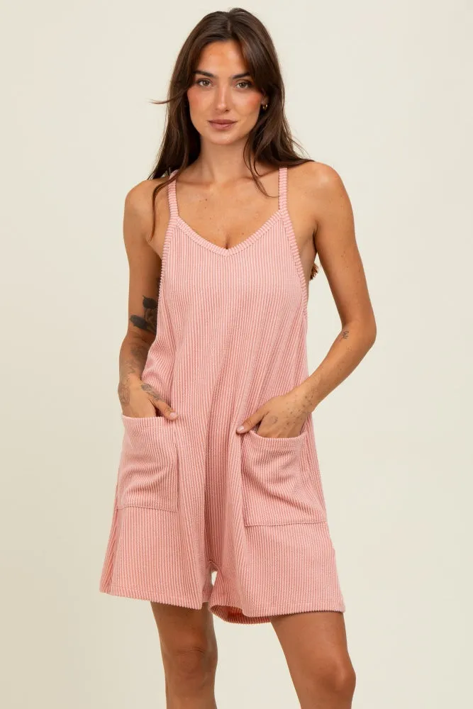 Mauve Solid Ribbed V-Neck Sleeveless Front Pocket Romper sold by Pinkblush product image thumbnail 2