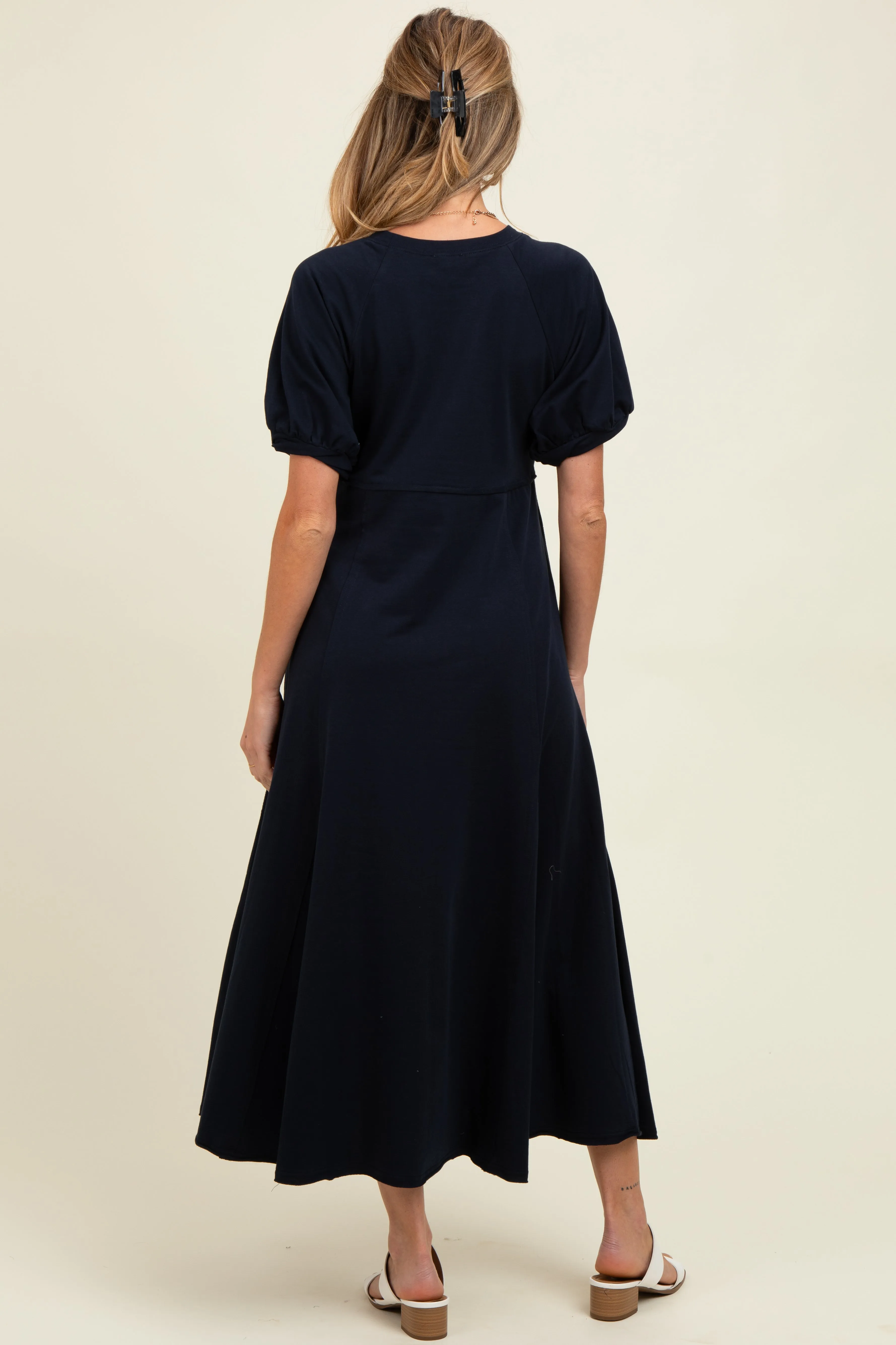 Navy Cotton Pocketed Maternity Midi Dress sold by Pinkblush product image thumbnail 4