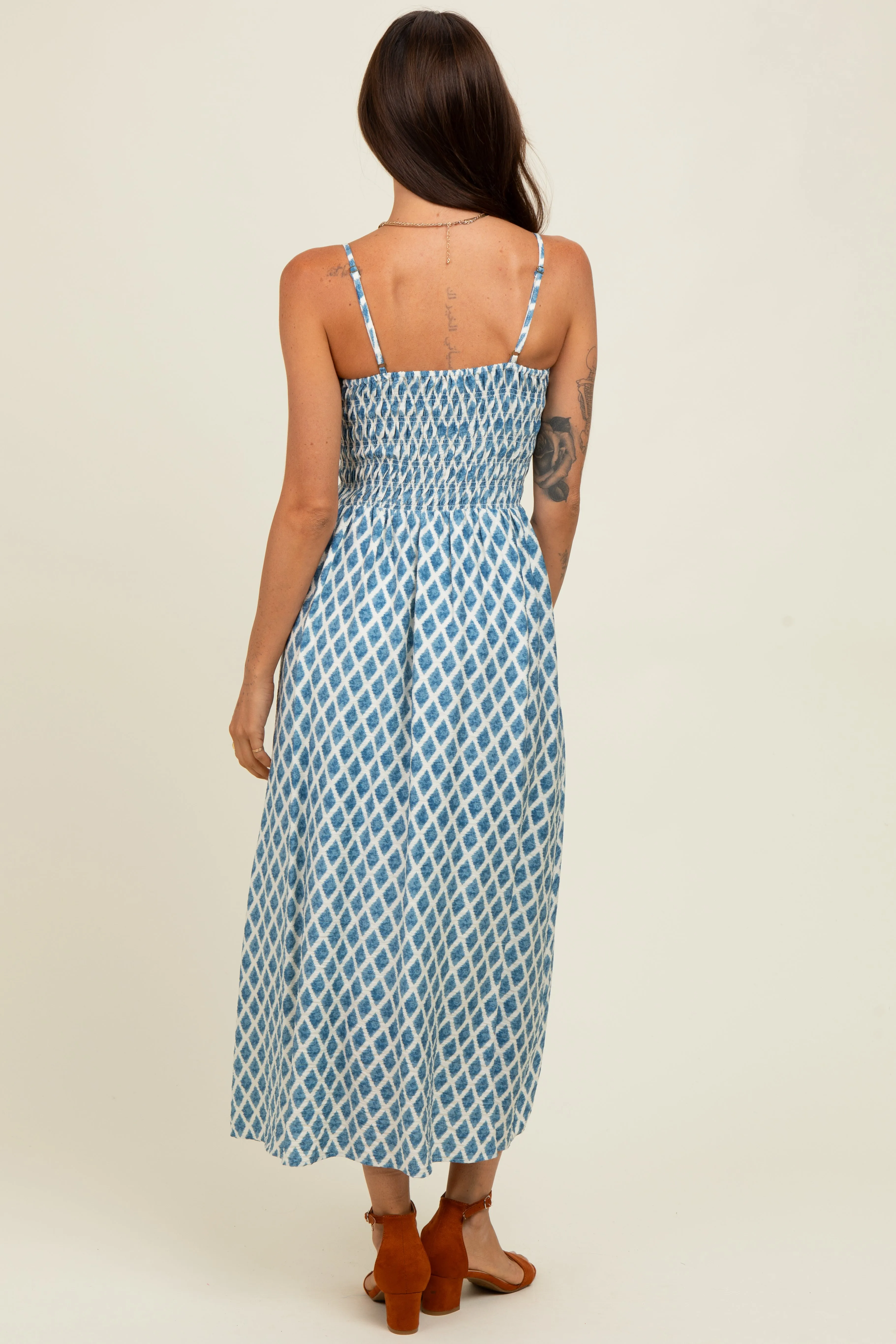 Blue Diamond Print Smocked Midi Dress sold by Pinkblush product image thumbnail 4