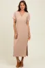 Mocha Ribbed Button Detail Midi Dress sold by Pinkblush