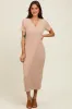 Mocha Ribbed Button Detail Midi Dress sold by Pinkblush