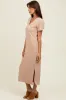 Mocha Ribbed Button Detail Midi Dress sold by Pinkblush
