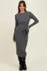 Charcoal Ribbed Tie Waist Sweater Dress sold by Pinkblush