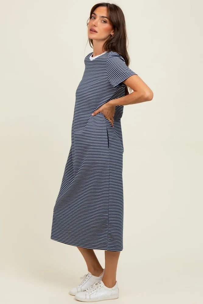 Navy Striped Short Sleeve Midi T-Shirt Dress sold by Pinkblush product image thumbnail 3