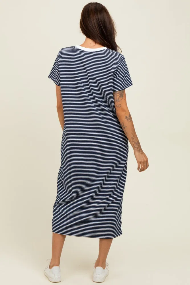 Navy Striped Short Sleeve Midi T-Shirt Dress sold by Pinkblush product image thumbnail 4