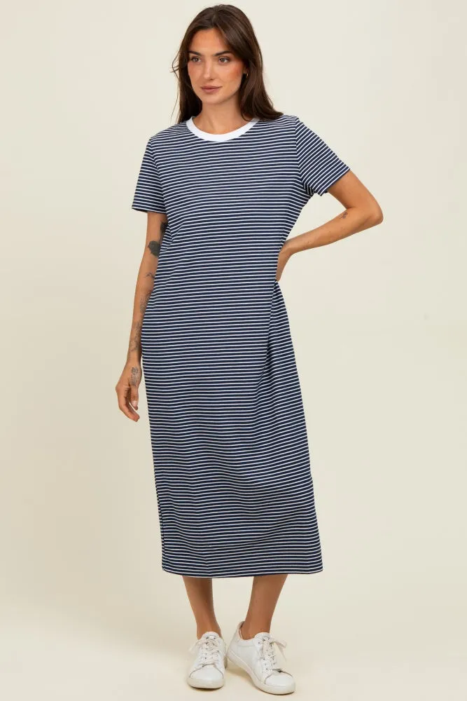 Navy Striped Short Sleeve Midi T-Shirt Dress sold by Pinkblush product image thumbnail 2