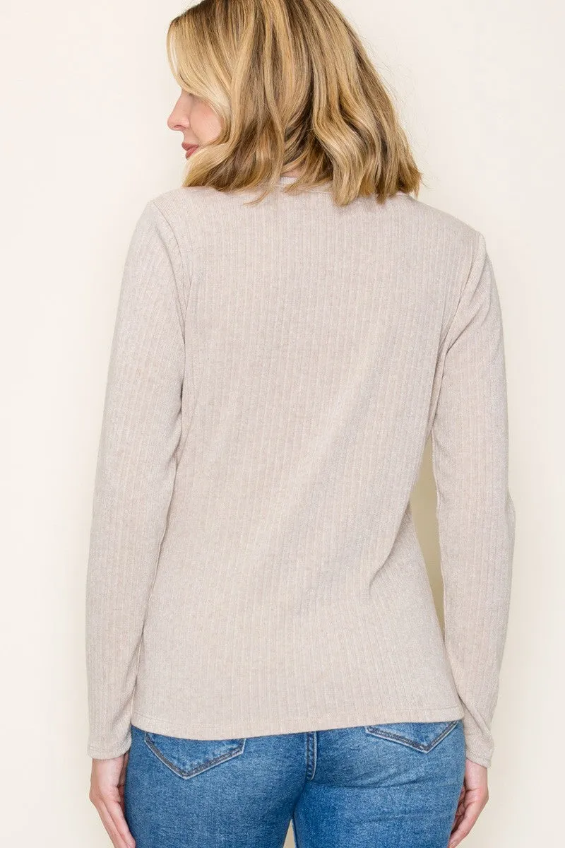 Beige Ribbed Knit Long Sleeve Top sold by Pinkblush product image thumbnail 4